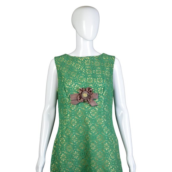 Estate Collection/Vintage 1960s Green Eyelet A-Line Dress Size 18 Awesome! - Picture 1 of 14